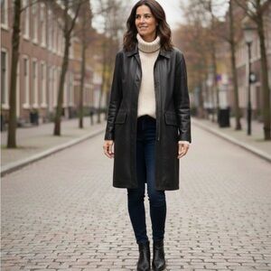 Genuine Leather Black Coat/Jacket Hidden Zipper Unique Stitching Lined